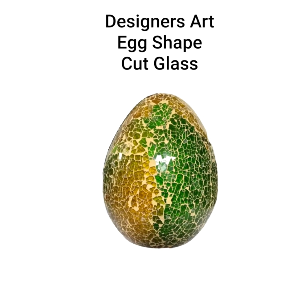 Vintage Art Egg Unique Multi Color Shape Cut Glass Table Ornament